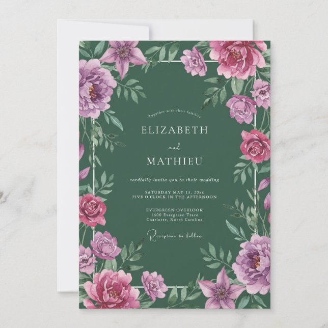 Invitación Boda de lirios magenta del bosque (Anverso)