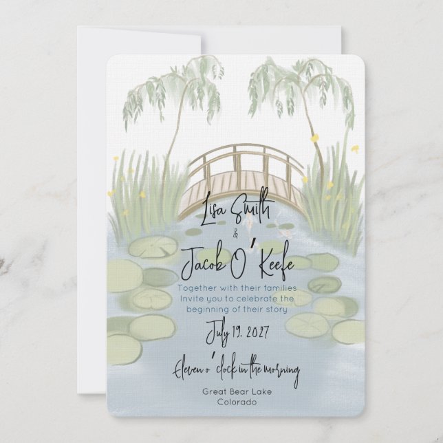 Invitación Boda de Lirios pintados a mano ilustrados (Anverso)