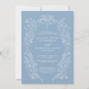 Invitación Boda de lis de primavera azul polvoriento blanco