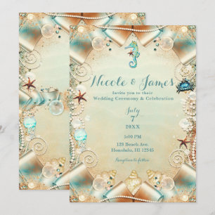 Invitación Boda de Listón de Perlas bajo Crema Encantada