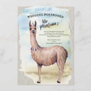 Invitación Boda de Llama Divertida Fecha Pospuesta Acuarela