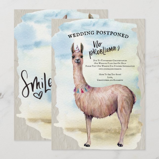 Invitación Boda de Llama Divertida Pospuesta Cambio de Fecha (Anverso / Reverso)