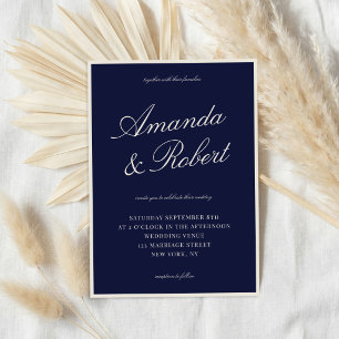 Invitación Boda de Llamada Caligrafía Elegante Azul Marino Di