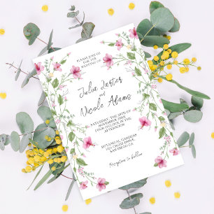 Invitación Boda de lluvia de Hibisco Rosa Blanco Polvoriento