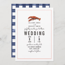 Invitación Boda de Lobster Weathered Blue Gingham
