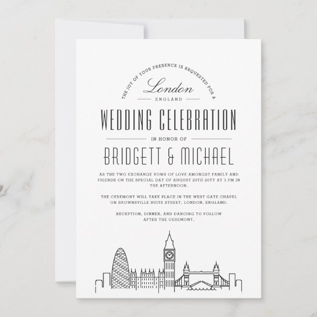 Invitación Boda de Londres | Esquina moderna de Deco (Anverso)