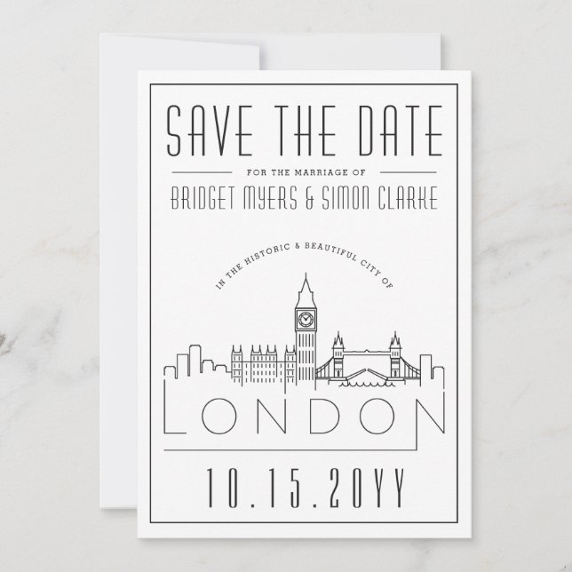 Invitación Boda de Londres | Estilizado Skyline Guardar la fe (Anverso)