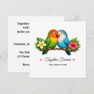 Invitación Boda de Loros Tropicales Juntos por Siempre Cuadra