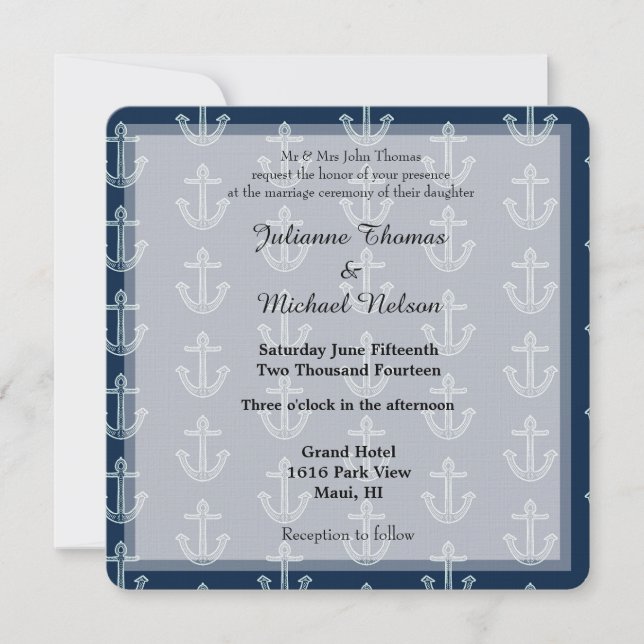 Invitación Boda de los Anchores Azules de la Marina (Anverso)