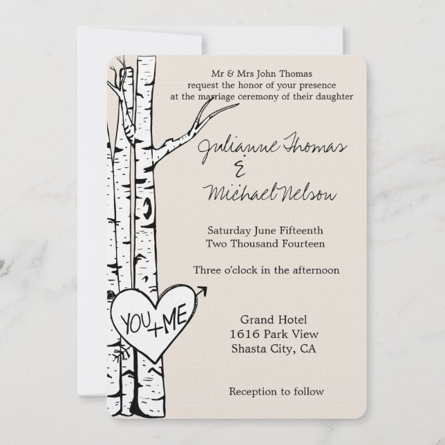 Invitación Boda de los árboles de Birch White Cream (Reverso)