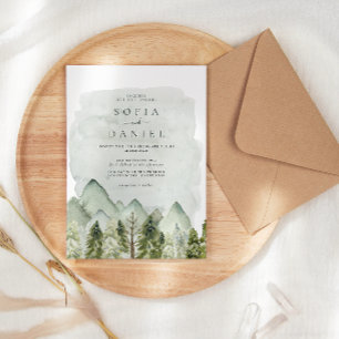 Invitación Boda de los Árboles de Montaña de color de Agua Ve