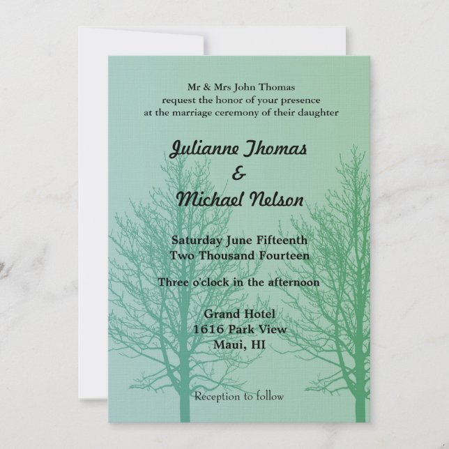 Invitación Boda de los árboles verdes (Anverso)