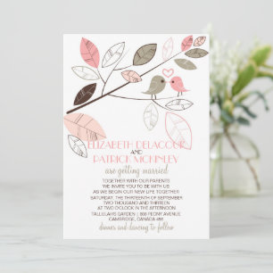 Invitación Boda de los Aves Amantes Amantes Crudos Rosa y Gri