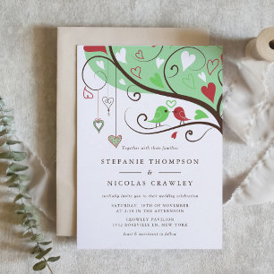 Invitación Boda de los Aves Amantes Amarillos Verdes y Rojos