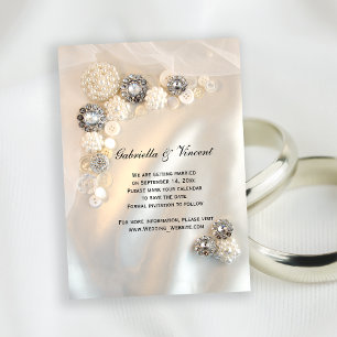 Invitación Boda de los Botones de Diamante de la Perla Blanca