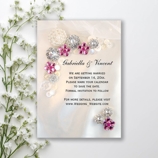 Invitación Boda de los Botones Perla de Diamantes Rosados Gua (Subido por el creador)