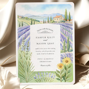 Invitación Boda de los Campos de Lavender de color de agua de