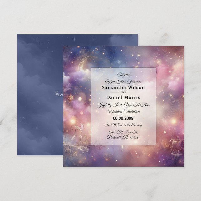 Invitación Boda de los cielos estrafalarios celestiales brill (Anverso / Reverso)