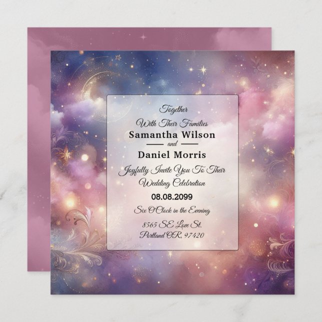 Invitación Boda de los cielos estrafalarios celestiales brill (Anverso / Reverso)