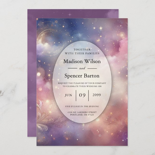 Invitación Boda de los cielos estrafalarios celestiales brill (Anverso / Reverso)