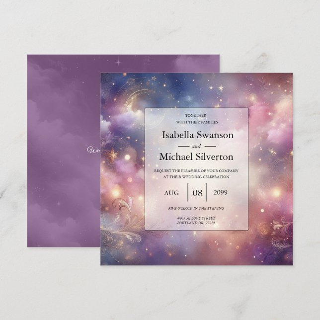 Invitación Boda de los cielos estrafalarios celestiales brill (Anverso / Reverso)