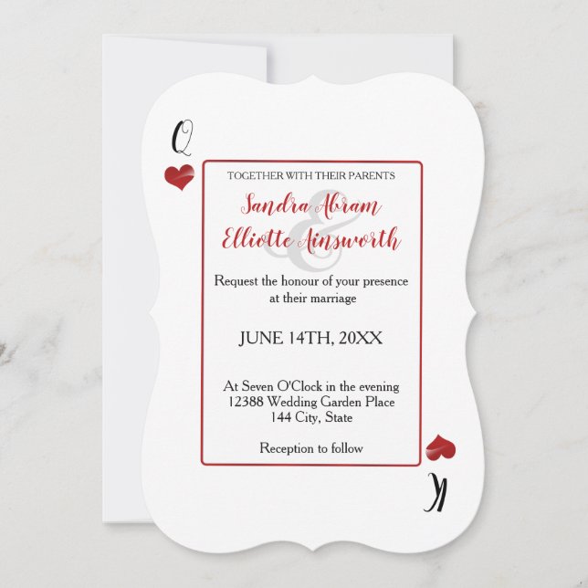 Invitación Boda de los corazones rojos del Casino de Las Vega (Anverso)