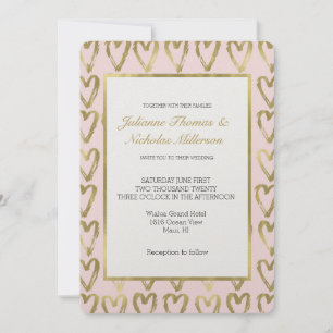 Invitación Boda de los corazones rosados y dorados