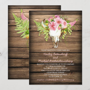 Invitación Boda de los Cuernos de Cráneo de Vacas Rosadas de 