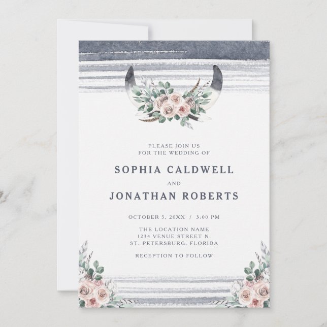 Invitación Boda de los cuernos de toro de rosas polvorientas (Anverso)