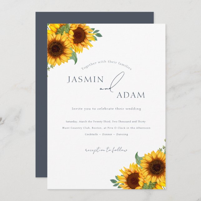 Invitación Boda de los girasoles Boho Royal Blue Opulence (Anverso / Reverso)