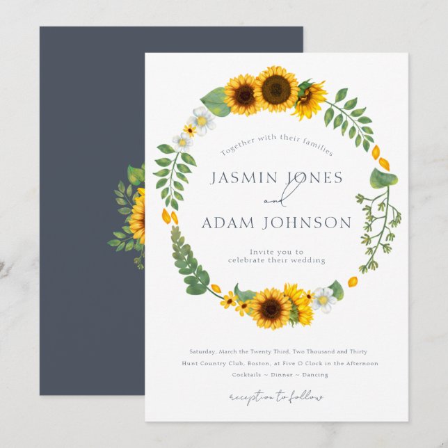 Invitación Boda de los girasoles Boho Royal Blue Opulence (Anverso / Reverso)