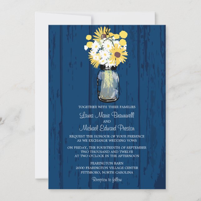 Invitación Boda de los girasoles del Blue Barn Mason Jar Dais (Anverso)