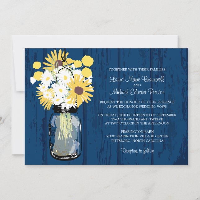 Invitación Boda de los girasoles del Blue Barn Mason Jar Dais (Anverso)
