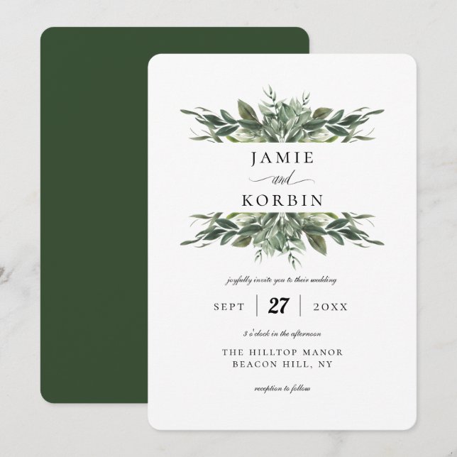 Invitación Boda de los Modernos Bouquets Greenery (Anverso / Reverso)
