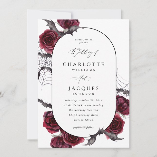 Invitación Boda de los murciélagos Red Rose Halloween - Blanc (Anverso)
