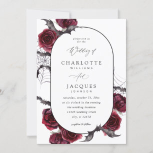 Invitación Boda de los murciélagos Red Rose Halloween - Blanc