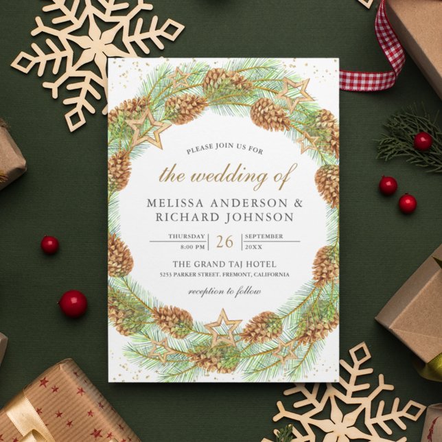 Invitación Boda de los Navidades de guirnaldas de pino rústic (Subido por el creador)