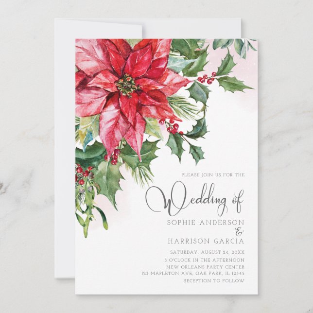 Invitación Boda de los Navidades de la acuarela floral de Poi (Anverso)