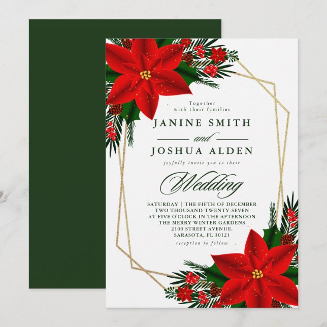 Invitación Boda de los Navidades de Pine Greenery de la Poins (Anverso / Reverso)