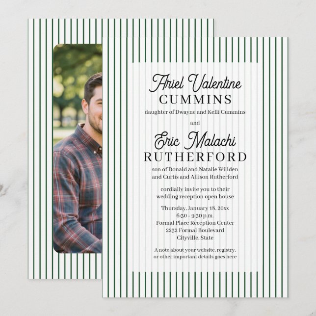Invitación Boda de los padres del novio con raya verde rústic (Anverso / Reverso)