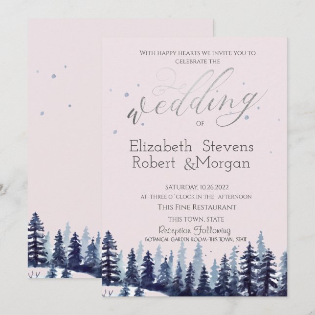 Invitación Boda de los Pinos Árboles de la Selva Acuarela (Anverso / Reverso)