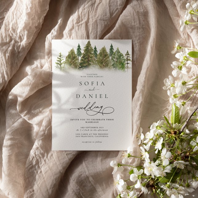 Invitación Boda de los pinos de montaña de invierno minimalis (Subido por el creador)