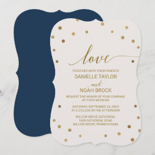 Invitación Boda de los puntos de polka dorada "Love"