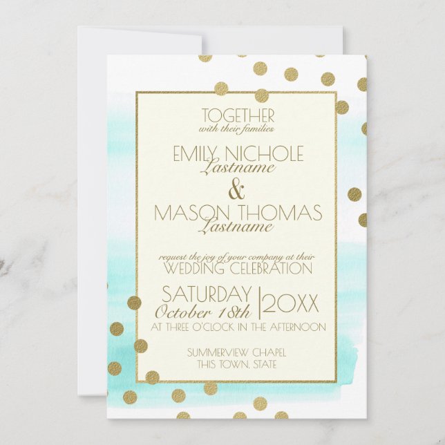 Invitación Boda de los puntos y acuarelas de los Confetti dor (Anverso)