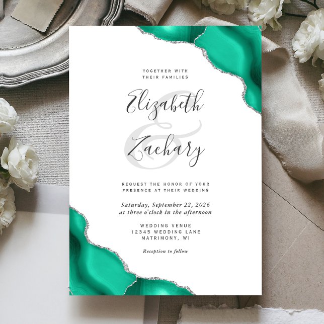 Invitación Boda de los rincones de la escarcha verde de plata (Subido por el creador)