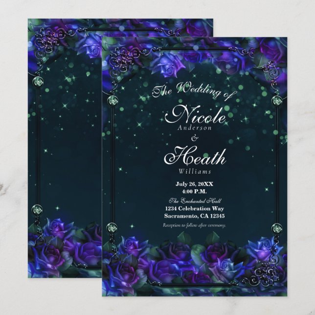 Invitación Boda de los Rosas Glow de Purple Green Garden enca (Anverso / Reverso)