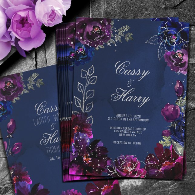 Invitación Boda de los tonos de jewel de la marina de zafiro  (Subido por el creador)