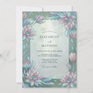 Invitación Boda de Loto Acuático de Amatista y Eucalipto