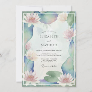 Invitación Boda de Loto Acuático Melocotón Eucalipto