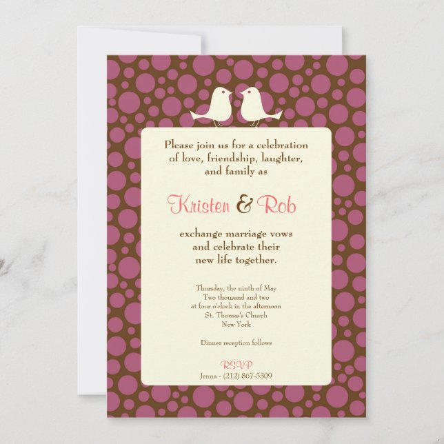 Invitación Boda de Lovebirds (Polka Dot) (Anverso)